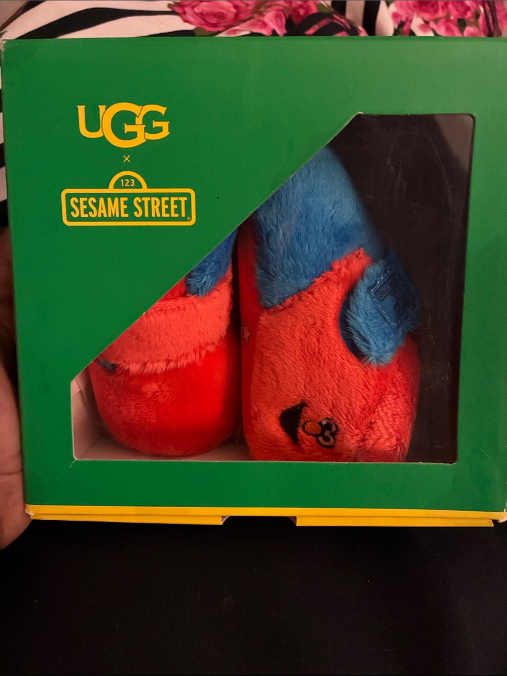 UGG Sesame Street Red and Blue Plush Slippers